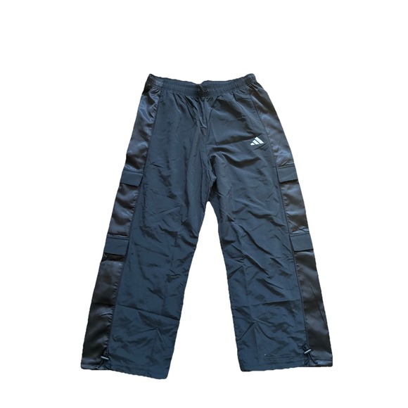 Adidas Cargo Pants Women's XL Black Baggy Streetwear Wide Leg Drawstring Pockets - Picture 1 of 9